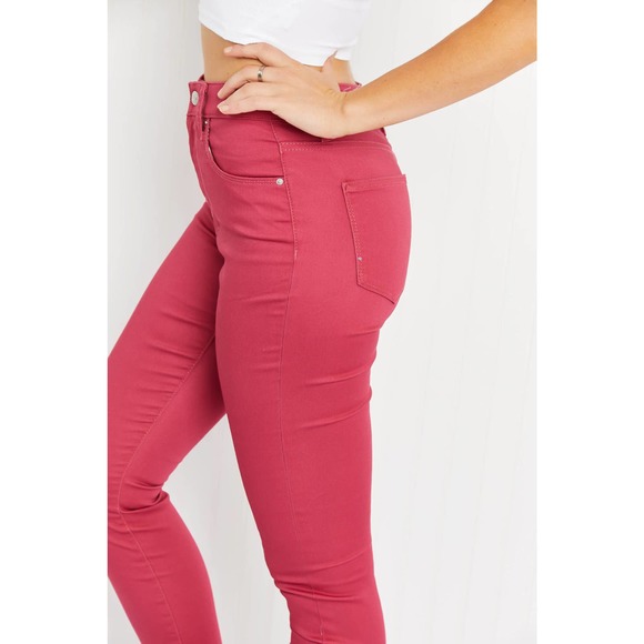 Walk the Line Full Size High Rise Skinny Jeans in Rose - Picture 4 of 8